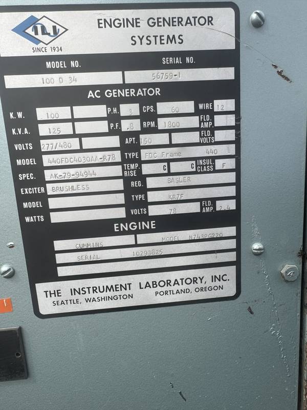 Instrument Laboratory 100 KW Generator 