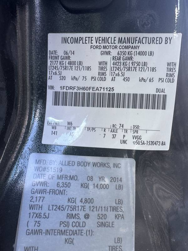 2015 Ford F350 SD XL, 4x4, 10 ft Flatbed w/Hoist (CN 1023)