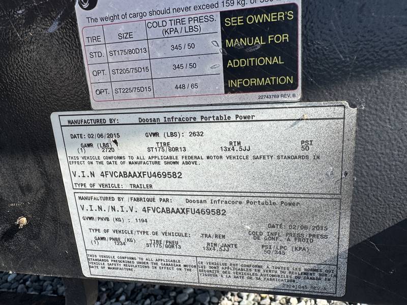 2015 Doosan 185 cfm air compressor 
