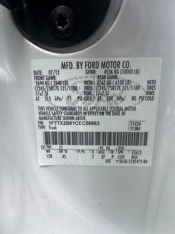 2012 Ford F250, ExtCab, 4x4, W/western 7.6 snowblade