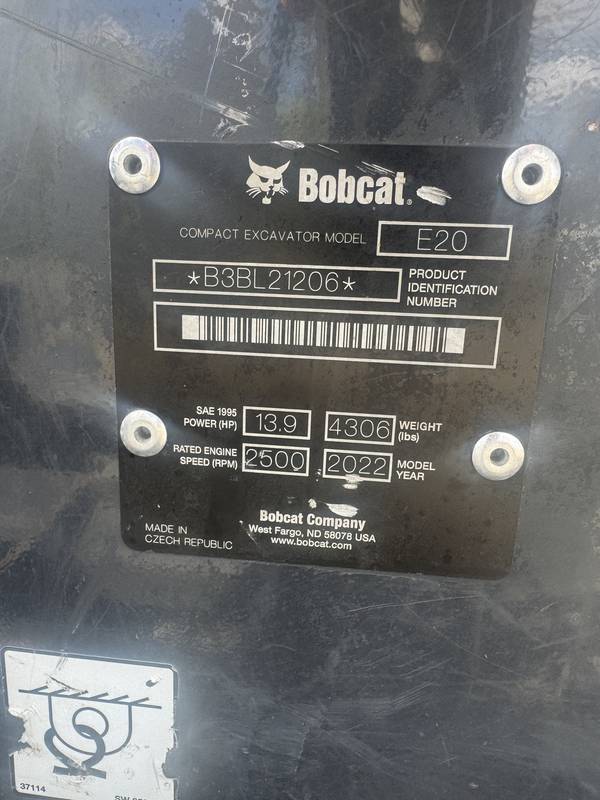 2022 Bobcat E-20 Mini Excavator 