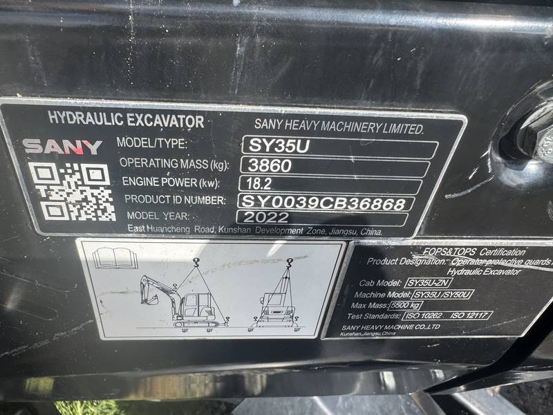 2022 SANY SY35U MINI EXCAVATOR W/THUMB